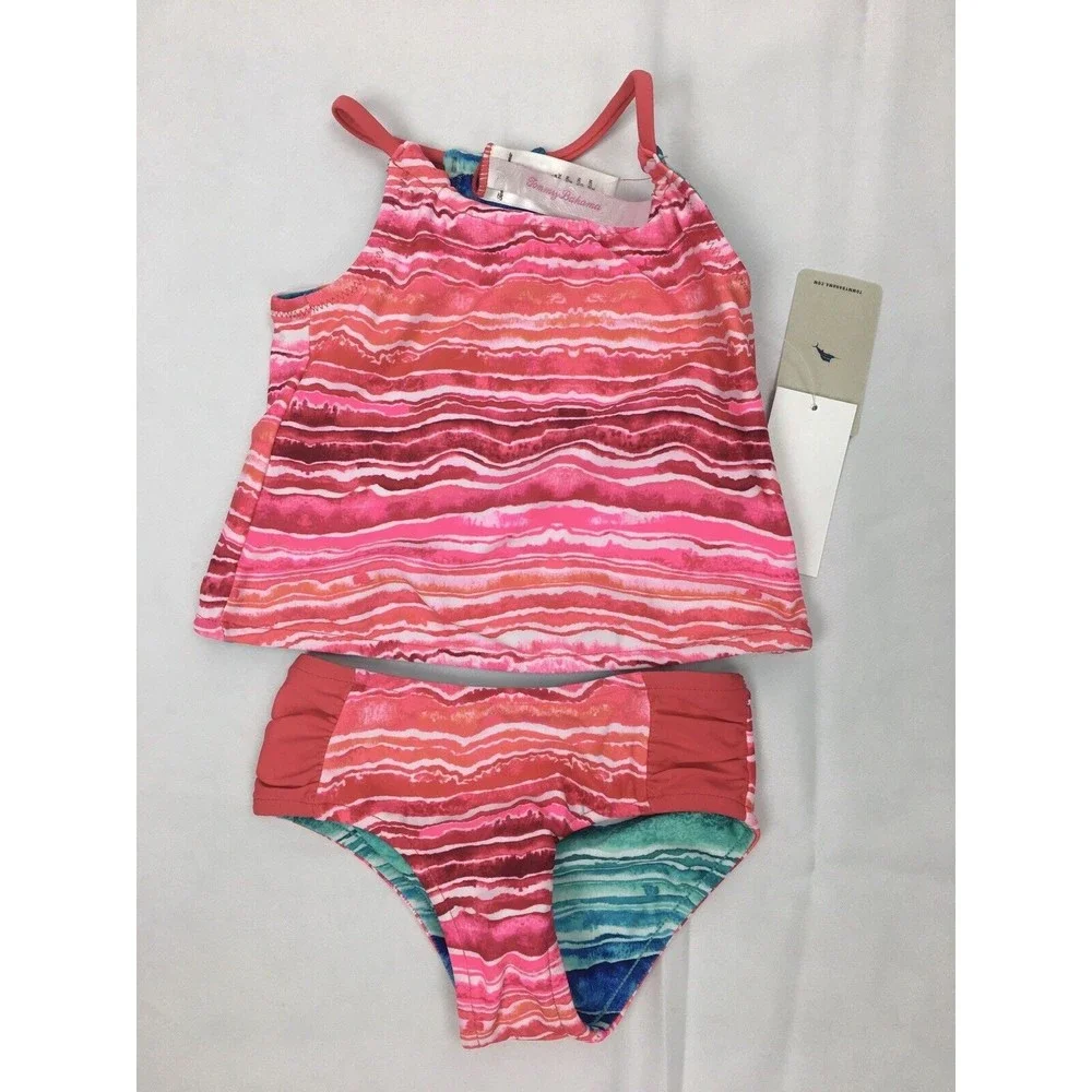 Tommy‎ Bahama Baby Girl 12m Reversible Swimsuit Top Bottom Tankini Bikini Pink